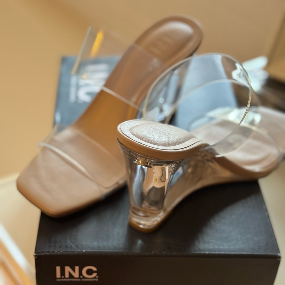 INC. International Concepts Eleste Square Toe Clear Heels Wedges 5.5